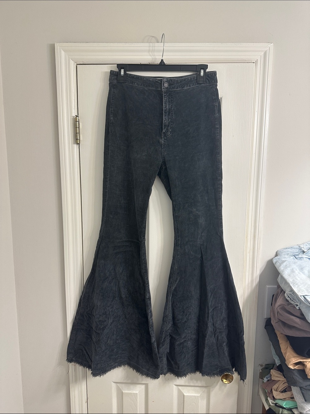 Free People We The Free Washed Black Wide-Leg Corduroy Flare Jeans